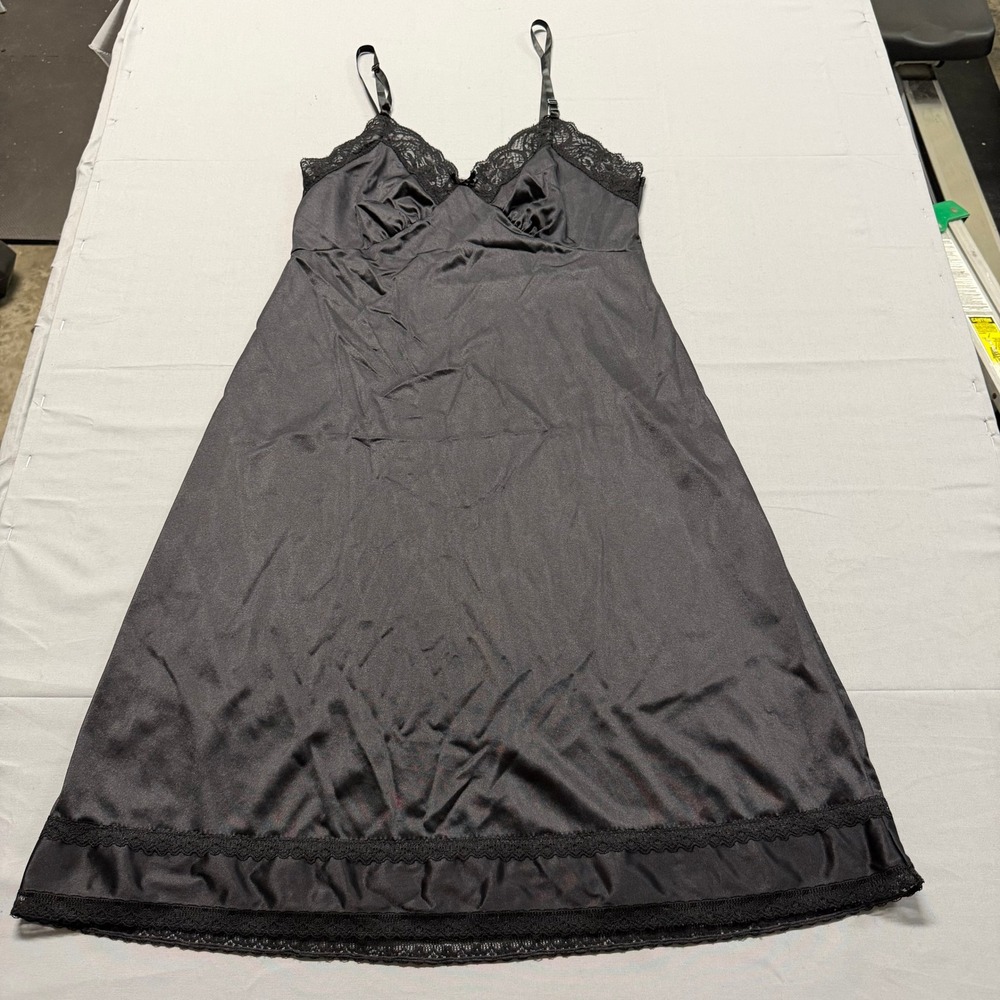 Adonna Black Full Slip Lace Trim Antron III Nylon Midi Length Womens Size 36